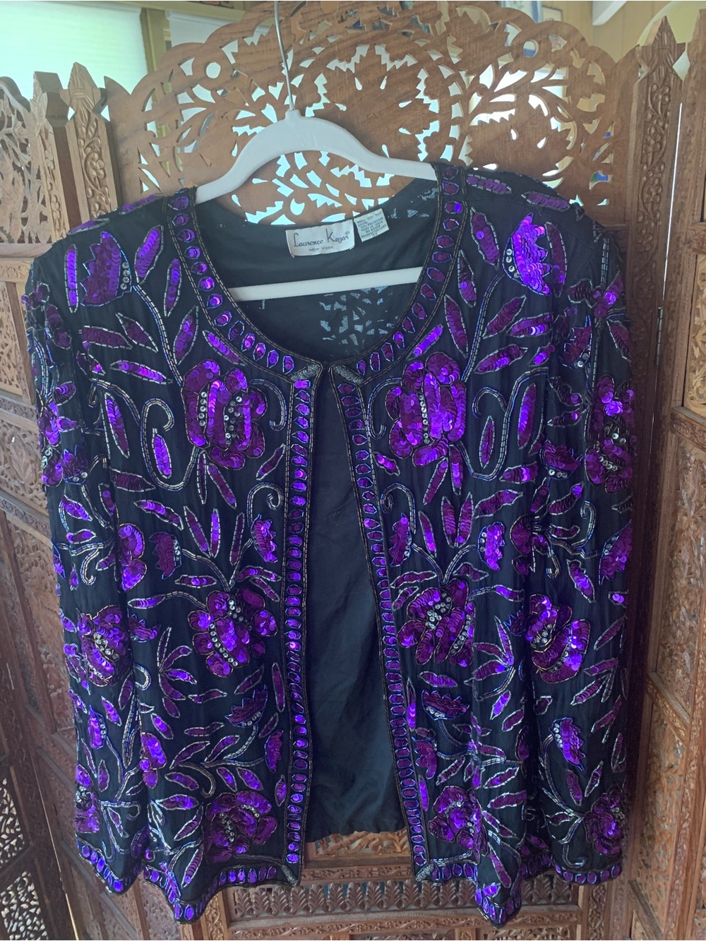 Vintage Laurence Kazar Black Jacket with Purple Sequins.